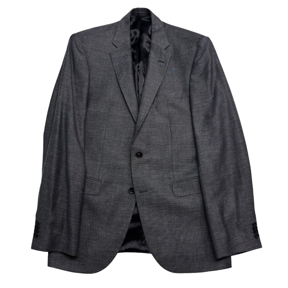 Hugo Boss 42L Gray Black Check Phoenix Blazer Jacket Sport Suit Coat Wool Linen